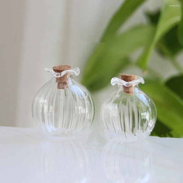 Botellas de vidrio con forma de calabaza, botella de deseos pequeña a la deriva transparente con tapón de corcho, suministros para fiesta de boda, decoración para casa de muñecas