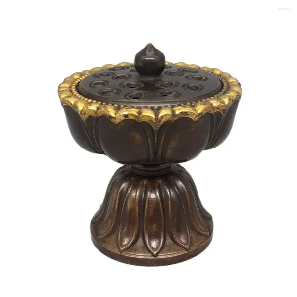 Bouteilles décorations pour la maison pot cadeaux Collection Antique vieux Bronze chinois doré encensoir de graines de Lotus/brûleur d'encens en métal