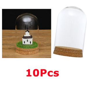 Flessen Jars 10 -stukken 8x12cm Clear Glass Dome Cover Cloche Bell Jar Succulente Terrariums Wwooden Cork Base Home Studie Room Decoratie 230414