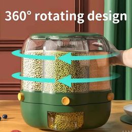 Bouteilles pots à 360 ° Boîtes de rangement de céréales rotatives séparées de céréales scellées distributeur alimentaire de cuisine bac 230817