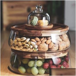 Bottles Jars Creative Glass Food Storage Storage Storage con bocadillo de madera Snack Fruit Fruit Nut Nut Sundries Organizador para 230825 Drop DH6PX