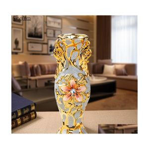 Flessen potten Europees Gold Ploated Frost Porcelain Vaas Vintage Geavanceerde keramische bloem woonkamer ornamenten thuis bruiloft decor gi dhu5c