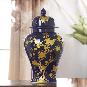 Bouteilles pots style européen en céramique vase décoration salon porcelaine ginger pot el bleu couleur with flower motif temple drop dhr0n