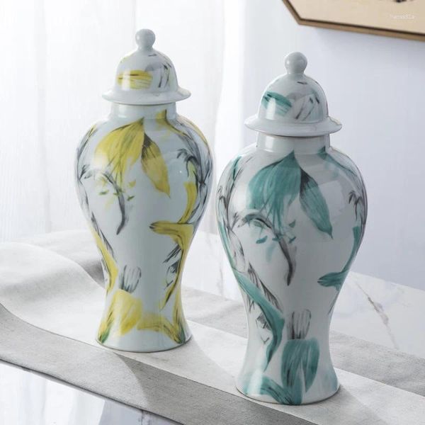 Botellas Jingdezhen jarrón chino de cerámica, tarro de templo, decoración de almacenamiento, decoración de sala de estar americana, arreglo de flores para el hogar