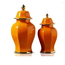 Flessen Jingdezhen Keramische Tempelpot Europese Stijl Ruitvormig Met Deksel Opbergpot Porselein Gember Oranje