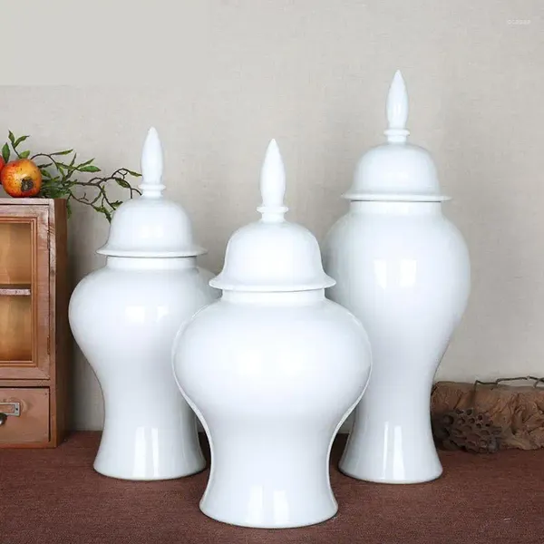 Botellas Jingdezhen Jarrón de cerámica Accesorios creativos Jarrón de templo europeo hecho a mano Flor blanca Sala de estar Mobiliario suave Porcelana