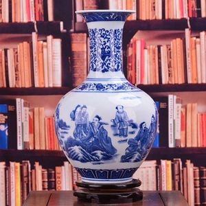 Bouteilles Jingdezhen Vase en céramique de figurines en porcelaine bleue et blanche dans le salon moderne décoration artisanat neuf meubles de maison classiques
