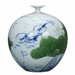 Bouteilles Jingdezhen Vase en céramique ombre céladon poterie peinte à la main sculptée en porcelaine artisanat décoration de meubles