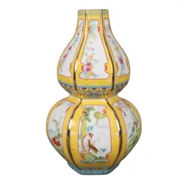 Flessen Jingdezhen Emaille 12 Zodiac Patroon Gele Kalebas Fles Antiek Porselein Decoratie