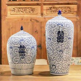 Bouteilles Jingdezhen peint à la main bleu et blanc cire gourde pot de stockage ornements chinois classique décoratif porcelaine gingembre