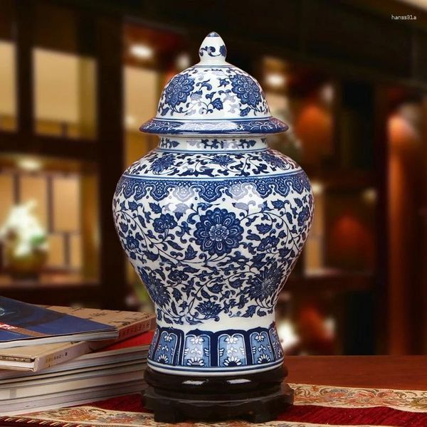 Bouteilles Jingdezhen porcelaine Antique bleu et blanc pot de fleur moderne décoration de la maison en céramique Temple Vase