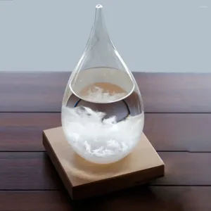 Bouteilles Mini bureau gouttelette tempête bouteille en verre prévision météo moniteur baromètre avec base en bois décoration de table à la maison