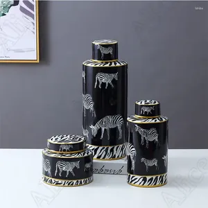 Flessen Moderne Creatieve Zebra Potten Met Deksel Chinese Stijl Woonkamer Decoratie TV Kast Desktop Versieren Pot Home Decor Vaas