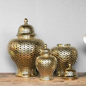 Bouteilles creuses modernes en porcelaine d'or et d'argent, pot de Temple chinois El Club Villa, cadeaux créatifs, Vase en céramique
