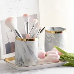 Flessen Modern Minimalistisch Marmeren Make-up Borstel Opbergdoos Cosmetica Dozen In Wooncultuur Porselein Keramiek Pot Voor Meisjes Dame