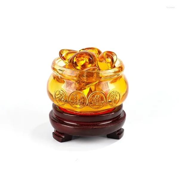 Bouteilles mystérieuses chinois jaune cristal en lingots de richesse de corne-trésor bol trésor statue fengsui décoration de la maison