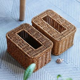 Flessen Napkin Cover Rattan Wicker Storage Case Verwijderbare Tissue Box Desk Handweven papieren handdoekhouder Kandels Basket