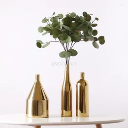 Bouteilles nordiques Ins Vase doré en céramique, décoration créative douce pour la maison, ornements par galvanoplastie, Arrangement floral artisanal
