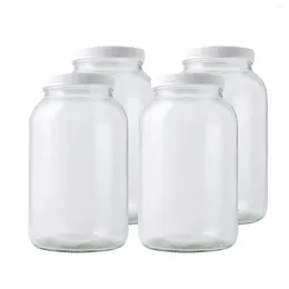 Botellas de un galón de jarro de vidrio bucal ancho con tapa de 4
