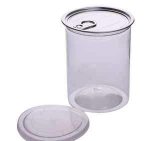 Bouteilles d'emballage bureau école entreprise industrielle 485Ml 85*100Mm pot en plastique transparent Pet avec couvercle en métal anneau Pl boîte de conserve hermétique alimentaire