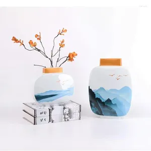 Bouteilles peintes en céramique pot de stockage décoratif de rangement de rangement paysage peinture de fleur séchée dispositif de dispositif artisanat décorations de maison