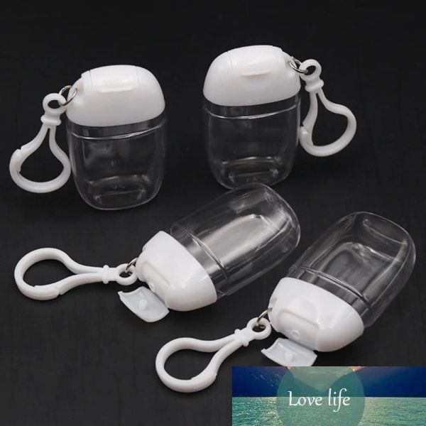 Bouteilles PC 30 ml vide désinfectant pour les mains voyage petite taille support crochet porte-clés blanc capuchon rabattable réutilisable portable prix d'usine conception experte qualité