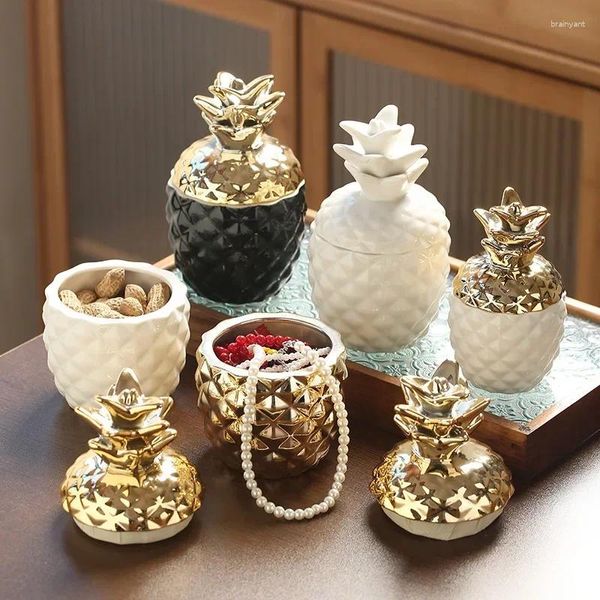 Bouteilles plaquées de sucre récipient artisanat table bourse ornement or ornement or européen bijoux ananas décoration céramique or