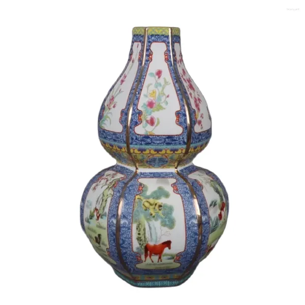 Botellas Qing Qianlong Pink Blue Glaszed Doce Decoración de porcelana de calabaza de patrón zodíaco