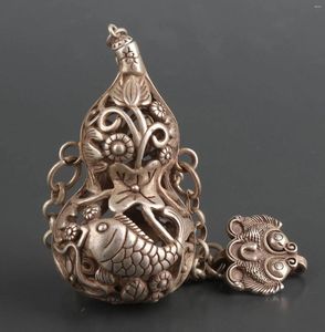 Bouteilles Rare Tibet Argent Cuivre Chinois Vieille Statue Sculptée Gourde Snuff Bouteille Netsuke