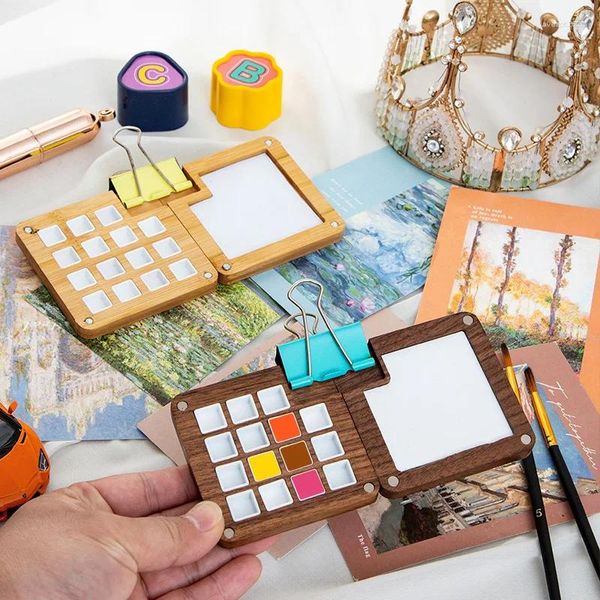 Bouteilles petites palettes d'aquarelle en bois vides, mini boîte de peinture acrylique portable de voyage, plateau carré, fournitures de peinture artistique
