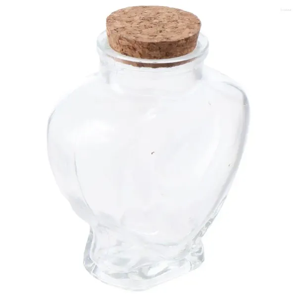 Botellas Pequeña botella en forma de corazón con tapones de corcho Frasco de vidrio vacío portátil Deseos claros