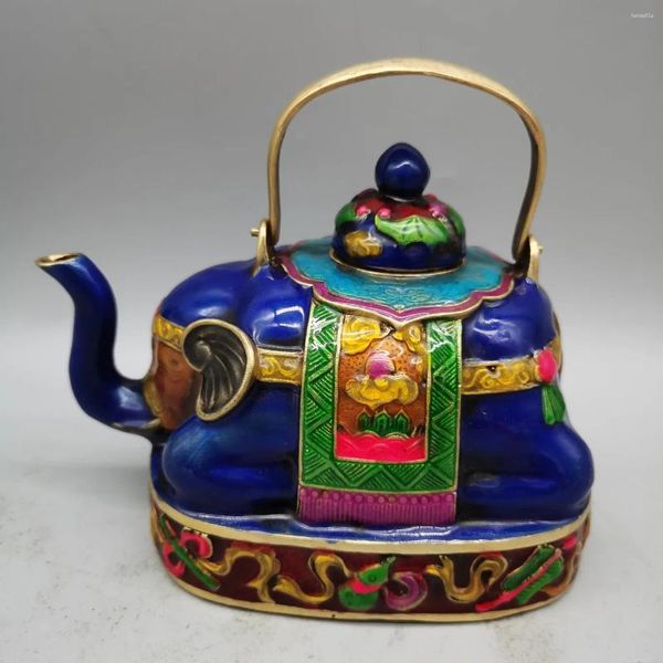 Bouteilles Vintage éléphant théière avec corps en cuivre cloisonné décoration de la maison artisanat