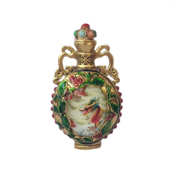 Bouteilles Vintage Pékin Chinois Cloisonné Snuff Bouteille Dragon Cadeau De Noël Fluorescent