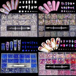 Bouteilles en gros cristal AB nail art des strass de fantaisie kit en verre plat en verre non hot fixes huitiers habinons pour décoration artisanale