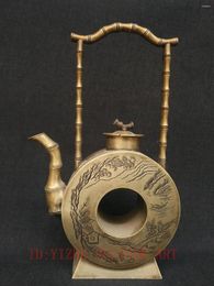 Flessen YIZHU CULTUER ART Oude collectie China Brons Carving Landschap Kalligrafie Theepot Pot Decoratie