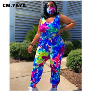 CM.YAYA Vrouwen Plus Size Jumpsuit Tie Dye Mouwloze Oneck Elastische Taille Losse Potlood Jumpsuits Een Stuk Overalls Zomer Outfit