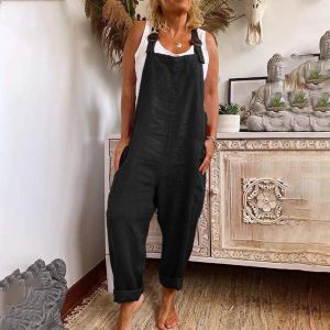 Bottoms Cotton Blend Plus taille Jumpsuit Femmes 2023 AUTUMNASUAL SOLONS SOLONS BOODYS BOSTYS SUVEAL PANTAL LEG VÉVOLAGE FEMME Clothing Rompe