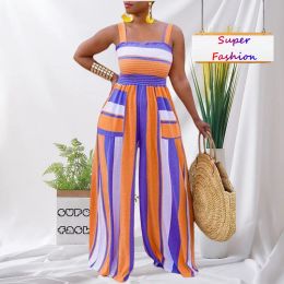 Bottoms l5xl plus size jumpsuit voor vrouwen kleding 2022 zomer mode -riem veelkleurige rechte wide been romper dropshipping groothandel