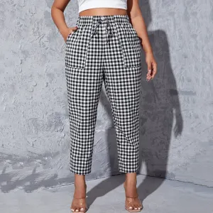 Bottoms Plus taille Gingham Summent décontractée pantalon carotte effilée