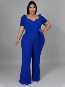 bodems plus size jumpsuits korte mouw sexy v nek high taille bodycon lange brede poot broek met riem casual avondfeest overalls 2020