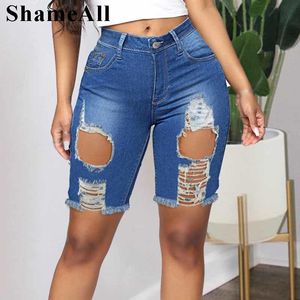 Pantalones cortos de talla grande, pantalones vaqueros ajustados elásticos con corte rasgado sexy, pantalones cortos 5XL, mallas con agujeros destruidos en verano, pantalones cortos, Bermudas de mezclilla rasgadas holgadas