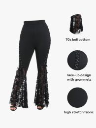 Bottoms Rosegal Plus taille pantalon d'épluche en dentelle noire avec laceup gothique gasé skinny Botts Bott