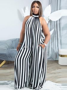 bottoms zjfzml zz plus size jumpsuit vrouwen elegante mode zwart wit verticaal gestreepte brede poot romper playsuits groothandel dropshipping