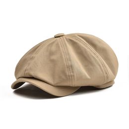 BOTVELA grande casquette gavroche homme sergé coton huit panneaux chapeau femme boulanger garçon casquettes kaki rétro chapeaux homme Boina Bere3003