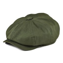 BOTVELA Newsboy Cap Hommes Twill Coton Huit Panneau Chapeau Femmes Baker Boy Caps Rétro Grands Chapeaux Mâle Boina Vert Béret 003 T200104