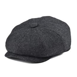 BOTVELA Tweed Wool 8 piezas Black Herringbone sboy Cap Hombres Classic 8Quarter Panel Style Flat Beret Hat 240126
