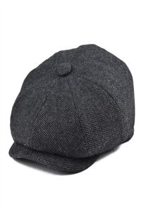 Botvela tweed laine 8 pièces Black Herringbone Newsboy Cap Men Classic 8quarter Style Flat Caps Femme Béret Hat 0054966292