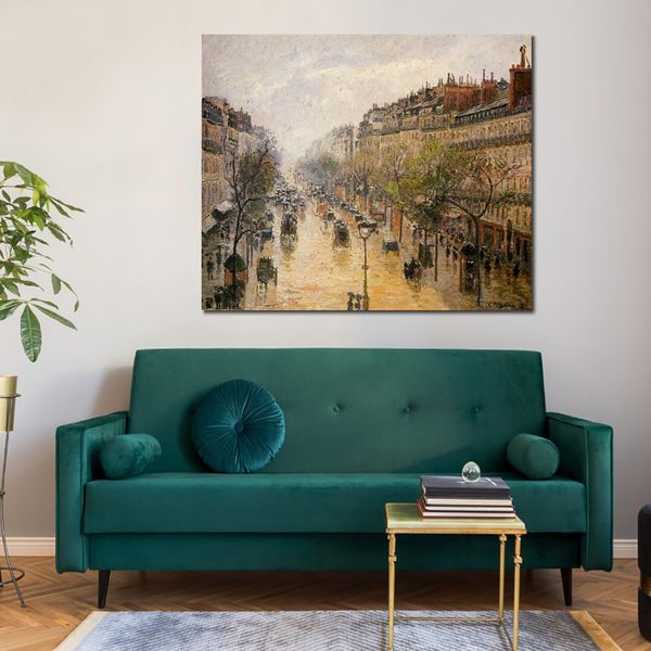 Boulevard Montmartre Spring Rain pintado a mano Camille Pissarro lienzo arte impresionista pintura de paisaje para decoración moderna del hogar