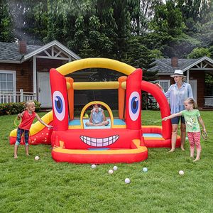 Maison gonflable pour enfants, accessoires de jeu gonflable, maison de jeu avec fosses à balles, sac de boxe, château sautant de crabe Smiley, jeu intérieur ou extérieur, jardin