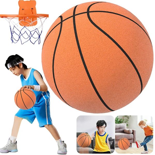 Rebada Bola muda Indoor Basketball silencioso de 24 cm Baloncesto de espuma Silent Bola suave Tamaño 7 Baskón de rebote de aire 7 Toy de deportes 240408